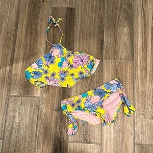 Girls Yellow Floral Swimsuit